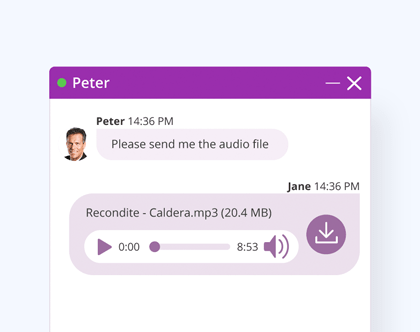 Your customers can listen to audio files and view video and images right in the chat Audio file preview